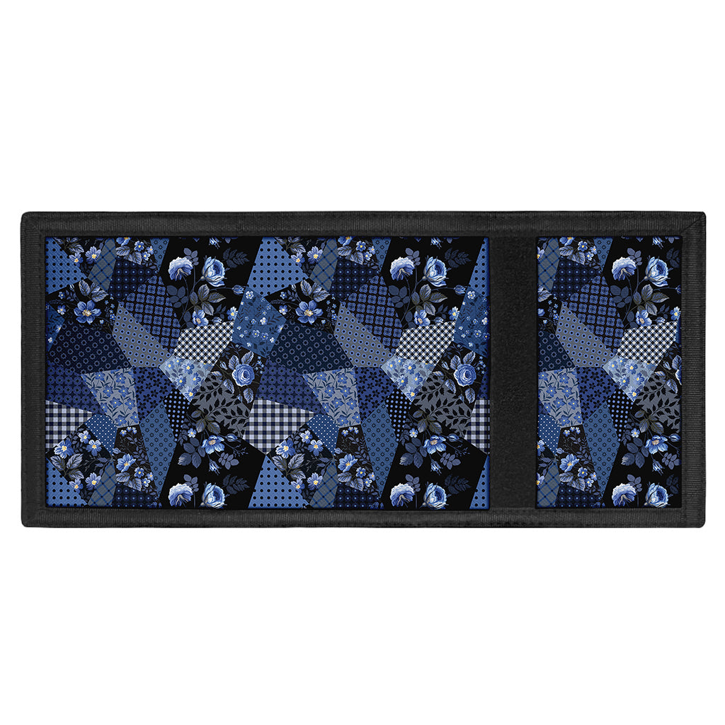 Blue Flower Patchwork Pattern Print Trifold Wallet
