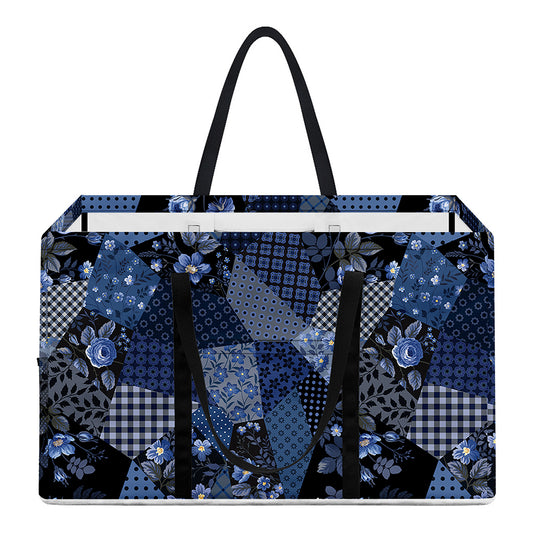 Blue Flower Patchwork Pattern Print Utility Tote Bag
