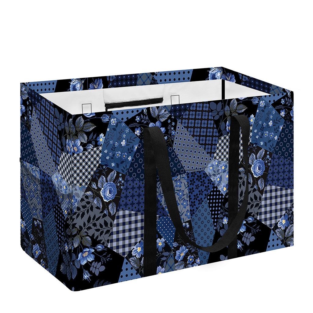 Blue Flower Patchwork Pattern Print Utility Tote Bag