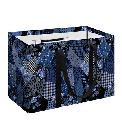 Blue Flower Patchwork Pattern Print Utility Tote Bag