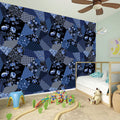Blue Flower Patchwork Pattern Print Wall Sticker