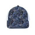 Blue Flower Patchwork Pattern Print White Mesh Trucker Hat