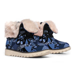 Blue Flower Patchwork Pattern Print Winter Boots