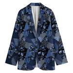 Blue Flower Patchwork Pattern Print Women's Blazer