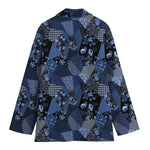 Blue Flower Patchwork Pattern Print Women's Blazer