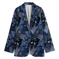 Blue Flower Patchwork Pattern Print Women's Cotton Blazer