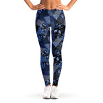 Blue Flower Patchwork Pattern Print Women's Leggings