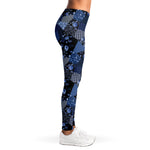 Blue Flower Patchwork Pattern Print Women's Leggings