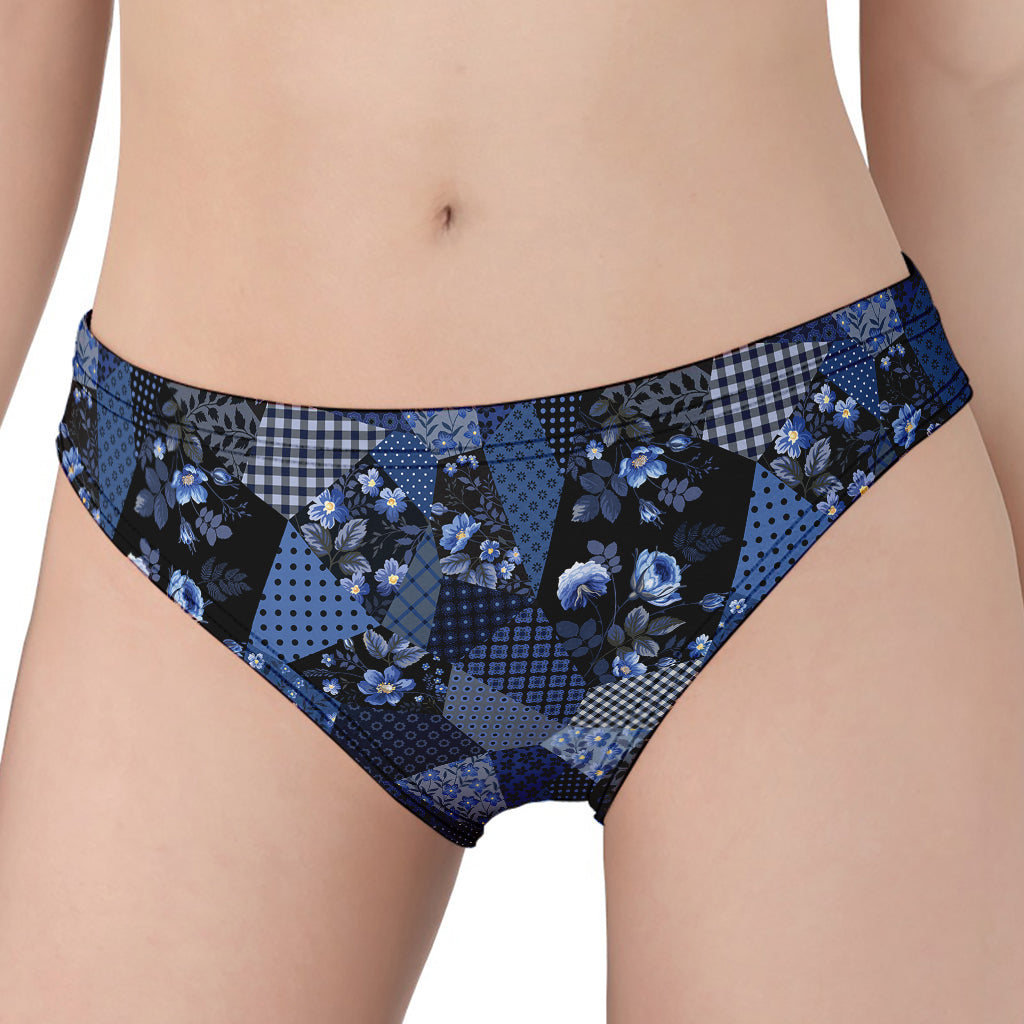 Blue Flower Patchwork Pattern Print Women's Panties