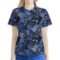Blue Flower Patchwork Pattern Print Women's Polo Shirt