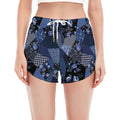 Blue Flower Patchwork Pattern Print Women's Split Running Shorts