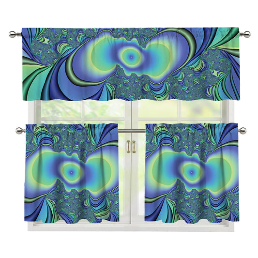 Blue Fractal Print 3 Piece Kitchen Curtains