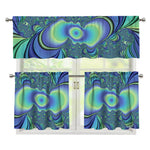 Blue Fractal Print 3 Piece Kitchen Curtains