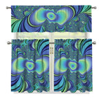 Blue Fractal Print 3 Piece Kitchen Curtains