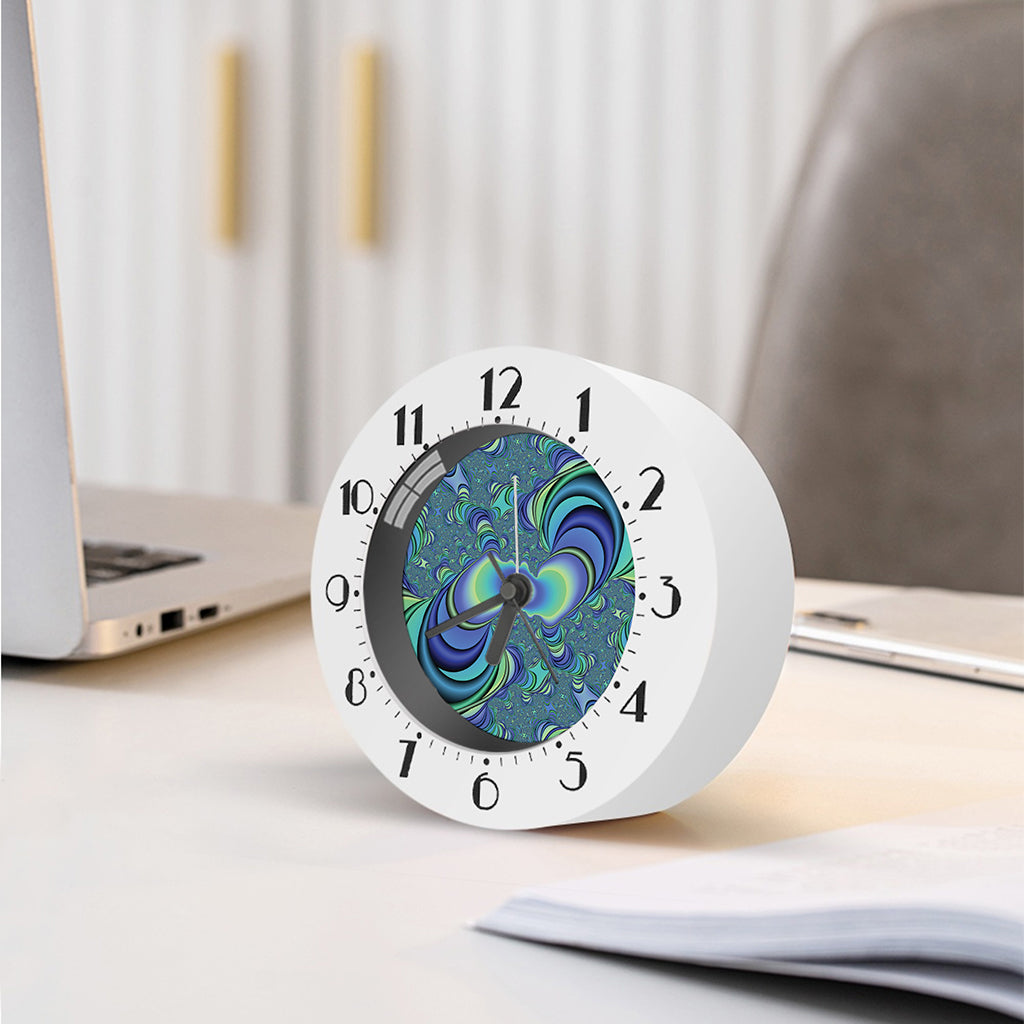 Blue Fractal Print Alarm Clock