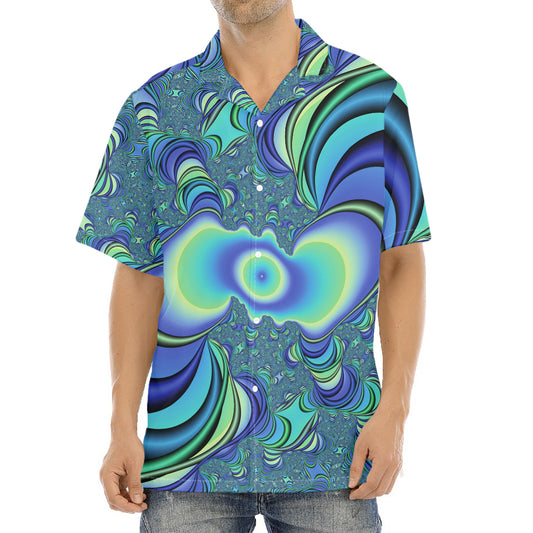 Blue Fractal Print Aloha Shirt