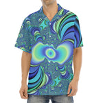 Blue Fractal Print Aloha Shirt