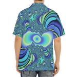 Blue Fractal Print Aloha Shirt