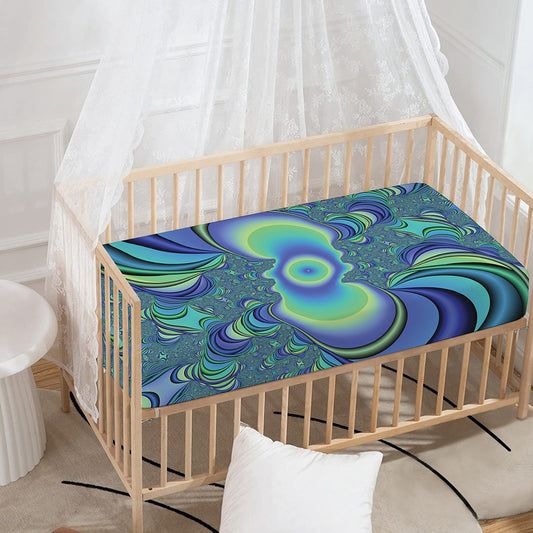 Blue Fractal Print Baby Crib Sheet