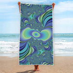 Blue Fractal Print Beach Towel