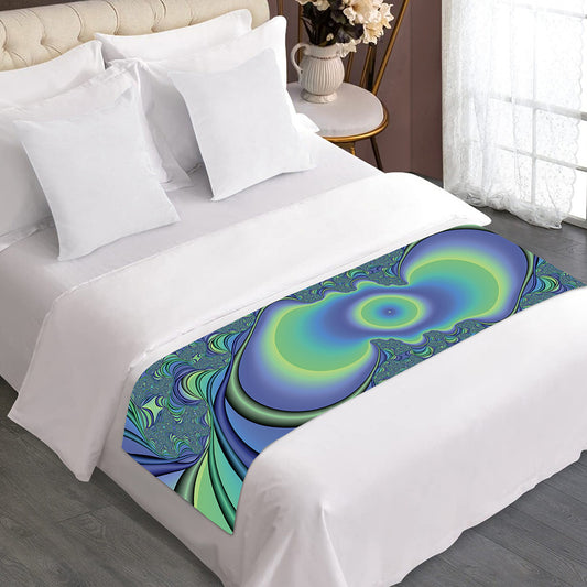 Blue Fractal Print Bed Runner
