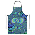 Blue Fractal Print Bib Apron With Pocket