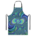 Blue Fractal Print Bib Apron With Pocket