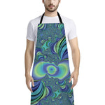 Blue Fractal Print Bib Apron With Pocket