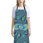 Blue Fractal Print Bib Apron With Pocket