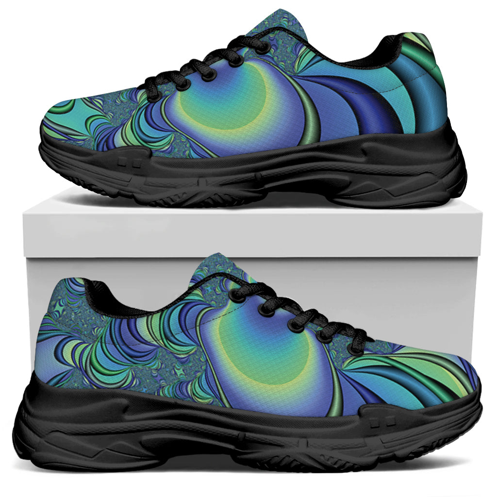 Blue Fractal Print Black Chunky Shoes