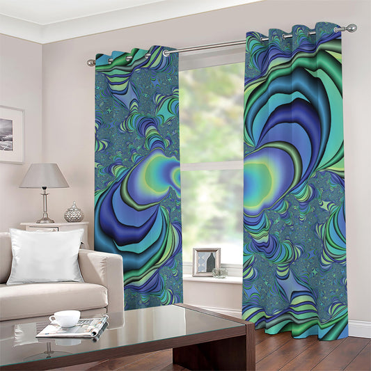 Blue Fractal Print Blackout Grommet Curtains