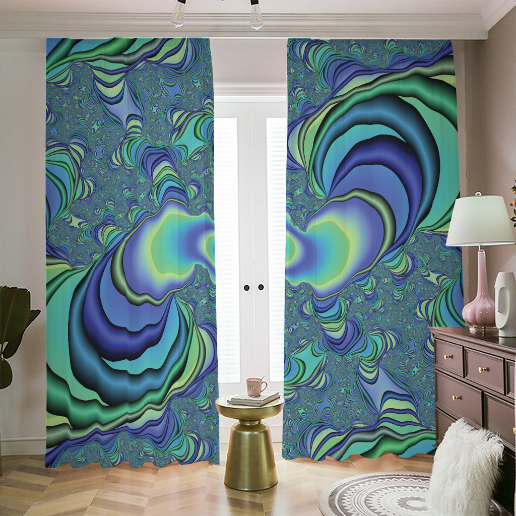 Blue Fractal Print Blackout Pencil Pleat Curtains