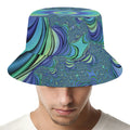 Blue Fractal Print Bucket Hat