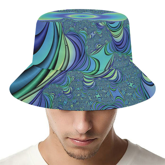 Blue Fractal Print Bucket Hat