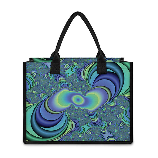 Blue Fractal Print Canvas Tote Bag