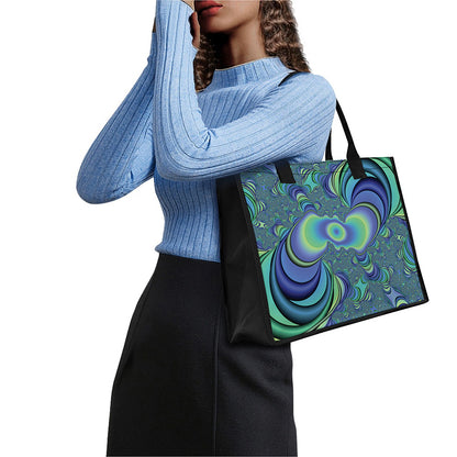 Blue Fractal Print Canvas Tote Bag