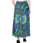 Blue Fractal Print Chiffon Maxi Skirt