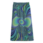 Blue Fractal Print Cotton Front Slit Maxi Skirt