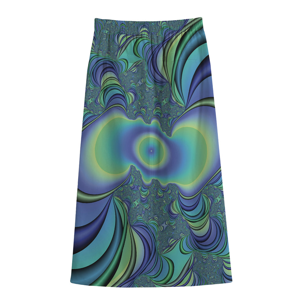 Blue Fractal Print Cotton Front Slit Maxi Skirt