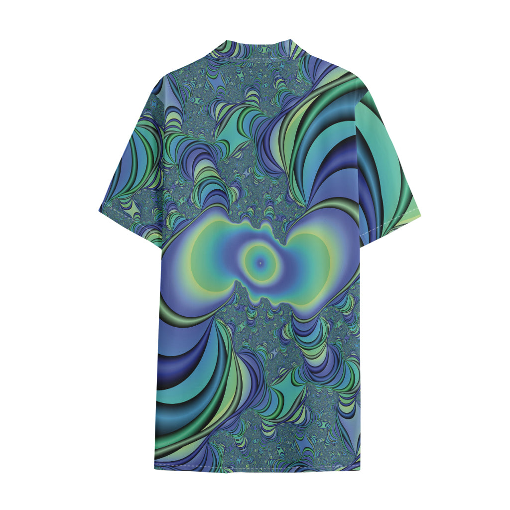 Blue Fractal Print Cotton Hawaiian Shirt