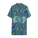 Blue Fractal Print Cotton Hawaiian Shirt