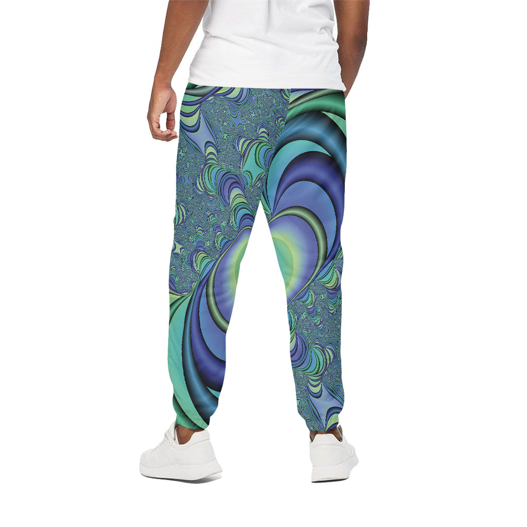 Blue Fractal Print Cotton Pants