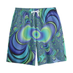 Blue Fractal Print Cotton Shorts