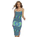 Blue Fractal Print Cross Back Cami Dress
