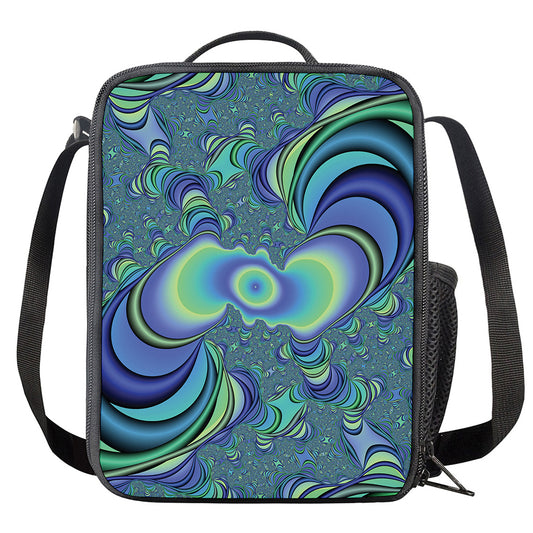 Blue Fractal Print Crossbody Lunch Bag