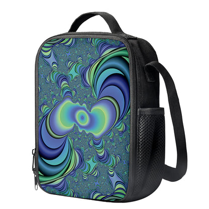 Blue Fractal Print Crossbody Lunch Bag
