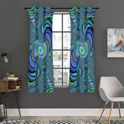 Blue Fractal Print Curtain