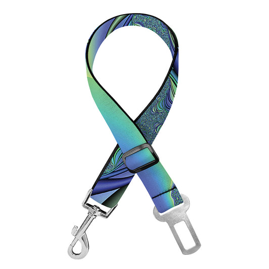 Blue Fractal Print Dog Seat Belt