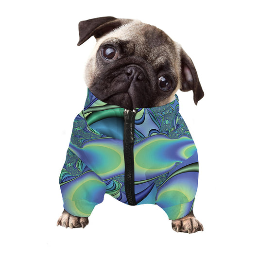 Blue Fractal Print Dog Zip Up Jacket