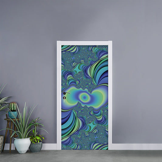 Blue Fractal Print Door Sticker